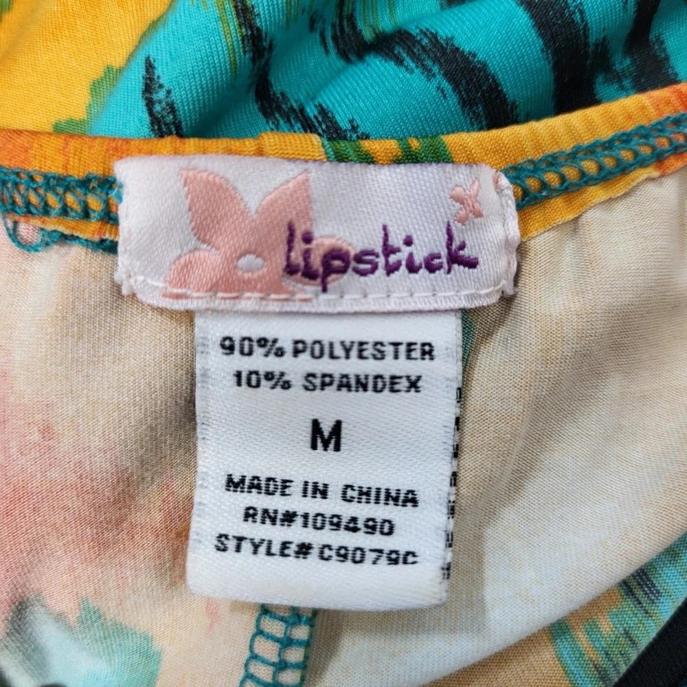 Lipstick Maxi Dress Womens Medium Halter Tropical Floral Sleeveless Teal Orange